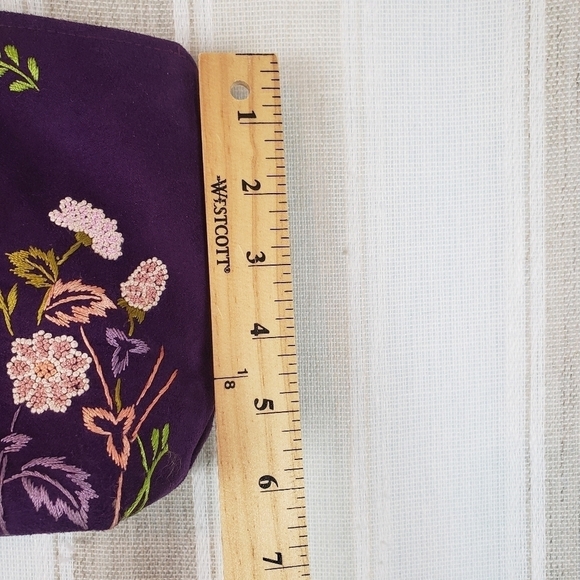 Faux‎ Suede Shoulder Bag Purse Floral Purple - Picture 5 of 9